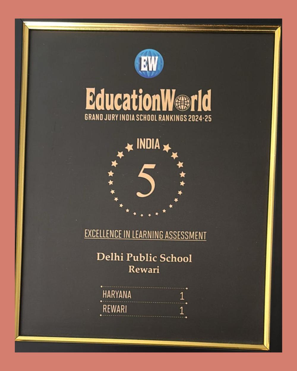 EducationWorld India School Rankings 2024–25 – India Rank 5 for Excellence in Learning Assessment