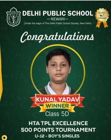 Champion in U-12 Boys’ Singles — Kunal Yadav
