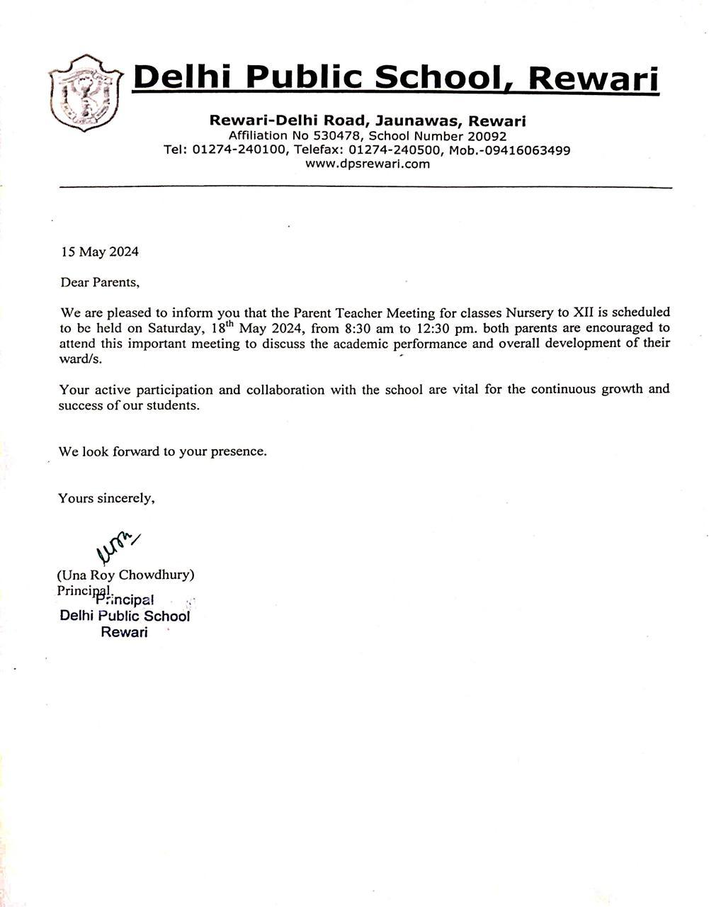 Parent Teacher Meeting For Class Nursery To 12th To Be Held On Saturday, 18th May 2024